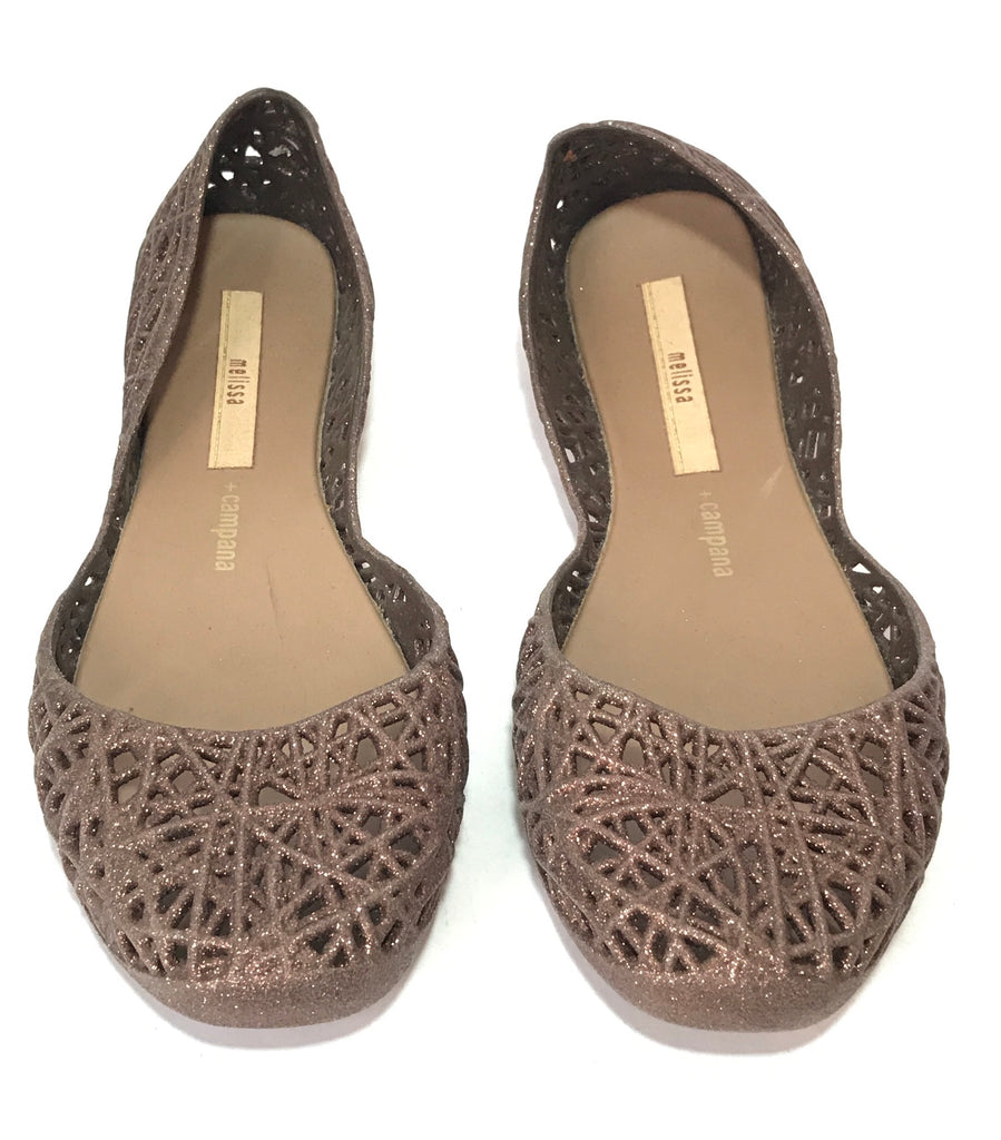 Melissa Bronze Glitter Web Ballet Flats | Like New |