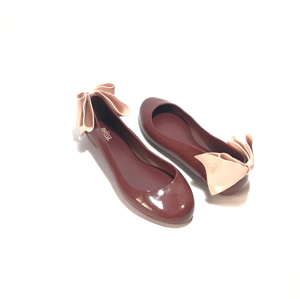 Melissa Maroon Space Love Bow Ballet Flats | Gently Used |