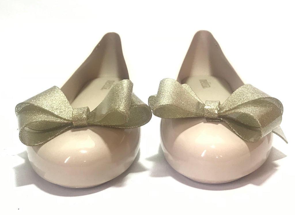Melissa Pearl & Gold Bow Jelly Ballet Flats  | Brand New |