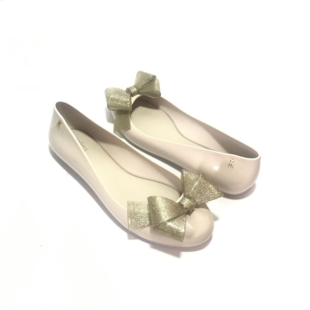 Melissa Pearl & Gold Bow Jelly Ballet Flats  | Brand New |