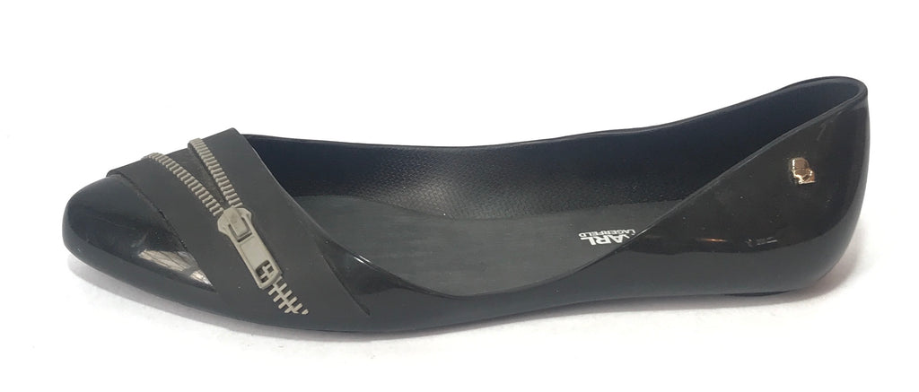 Melissa x Karl Lagerfeld 'Trippy Zip' Pointed Ballet Flats | Like New |
