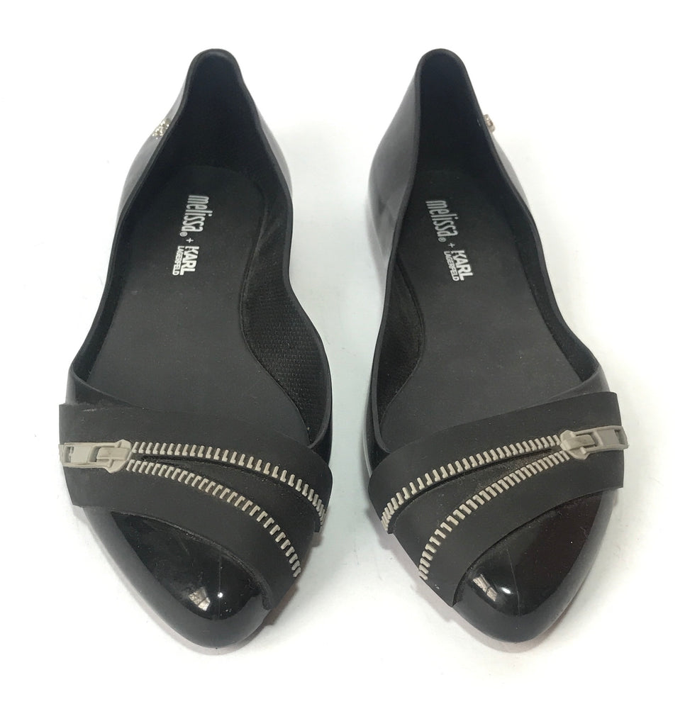 Melissa x Karl Lagerfeld 'Trippy Zip' Pointed Ballet Flats | Like New |