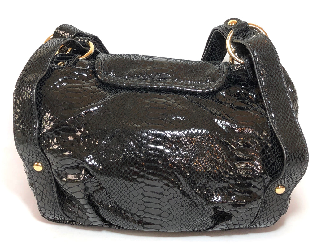 Michael Kors Black Metallic Snakeskin Leather Front Flap Shoulder Bag | Gently Used |
