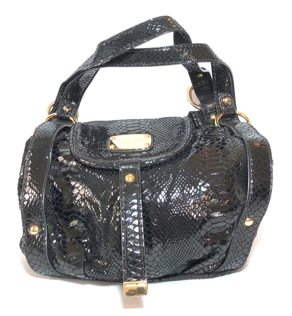 Michael Kors Black Metallic Snakeskin Leather Front Flap Shoulder Bag | Gently Used |
