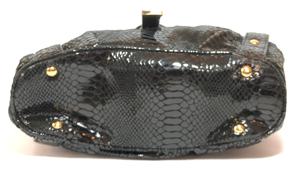 Michael Kors Black Metallic Snakeskin Leather Front Flap Shoulder Bag | Gently Used |