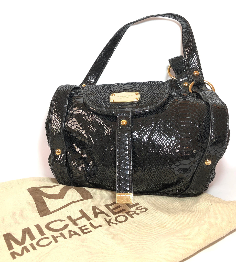 Michael Kors Black Metallic Snakeskin Leather Front Flap Shoulder Bag | Gently Used |