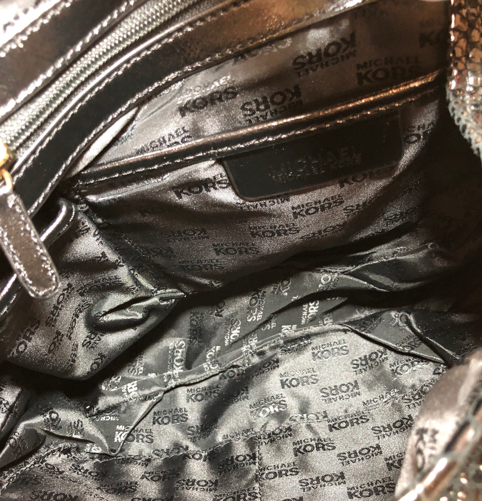 Michael Kors Black Metallic Snakeskin Leather Front Flap Shoulder Bag | Gently Used |