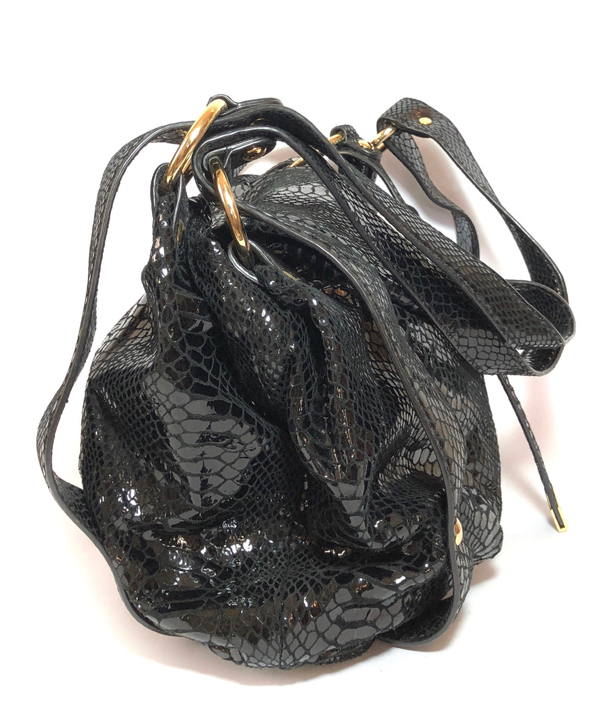 Michael Kors Black Metallic Snakeskin Leather Front Flap Shoulder Bag | Gently Used |