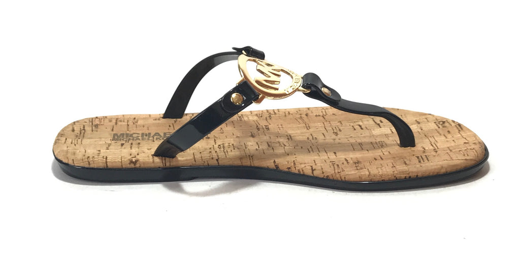 Michael Kors Black Leather & Logo Jute Sandals | Brand New |