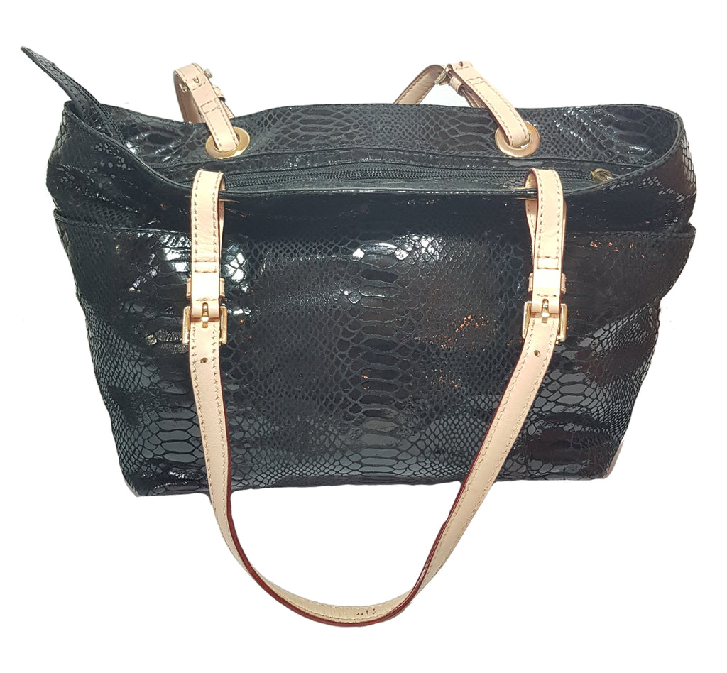 Michael Kors Black Snakeskin Embossed Shoulder Bag Pre Loved