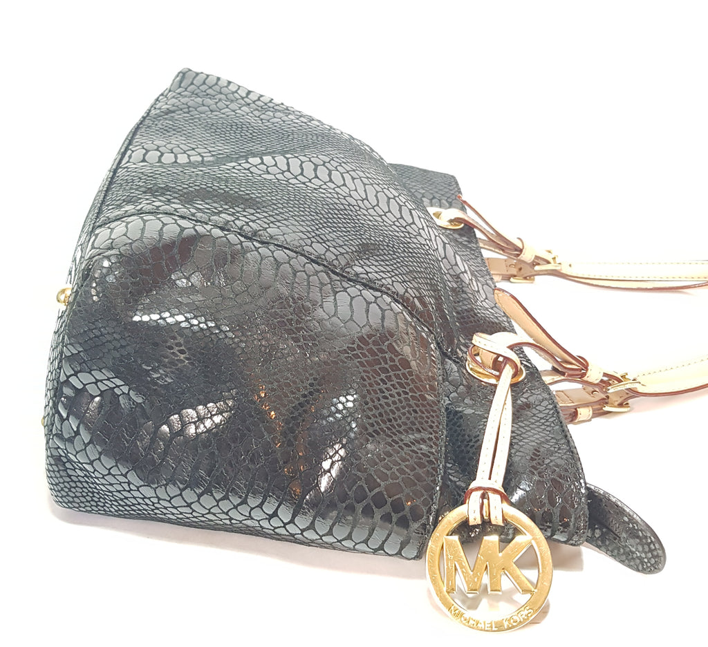 Michael Kors Black Snakeskin Embossed Shoulder Bag Pre Loved