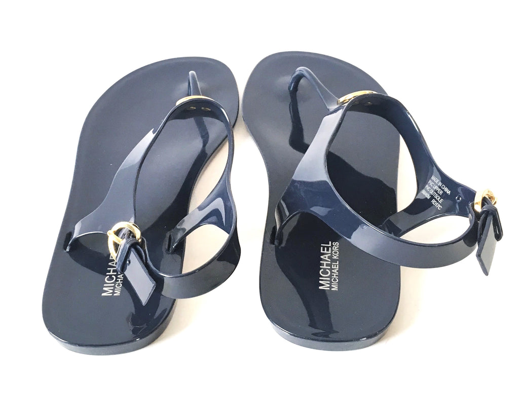 MICHAEL Michael Kors Navy Blue Jelly Thong Sandals | Gently Used |