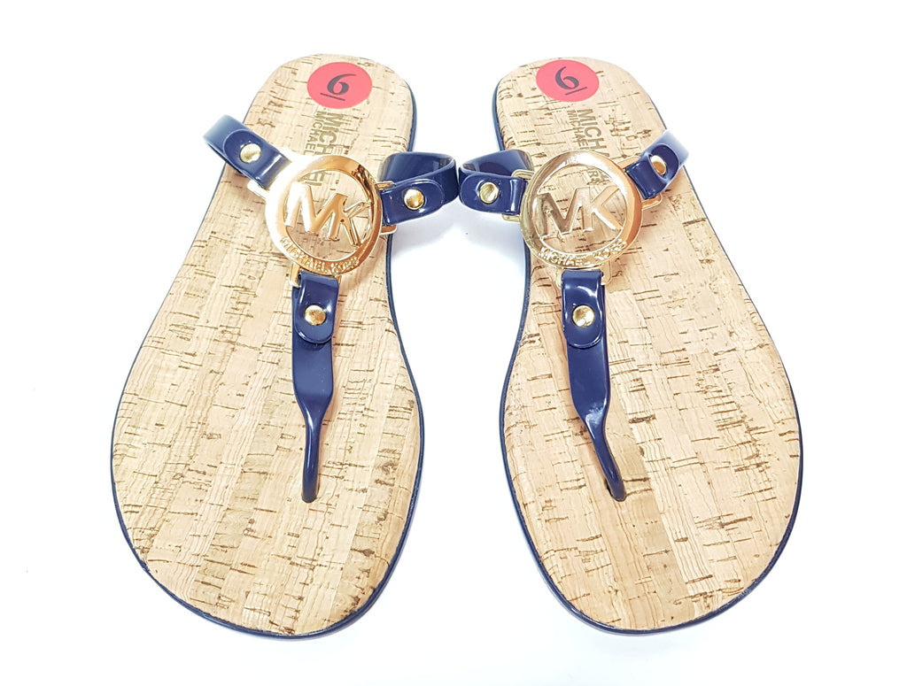 Michael Kors Navy Leather & Logo Jute Sandals | Like New |
