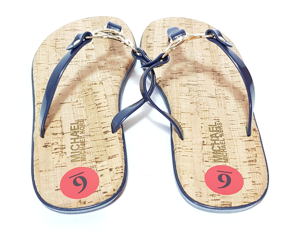Michael Kors Navy Leather & Logo Jute Sandals | Like New |