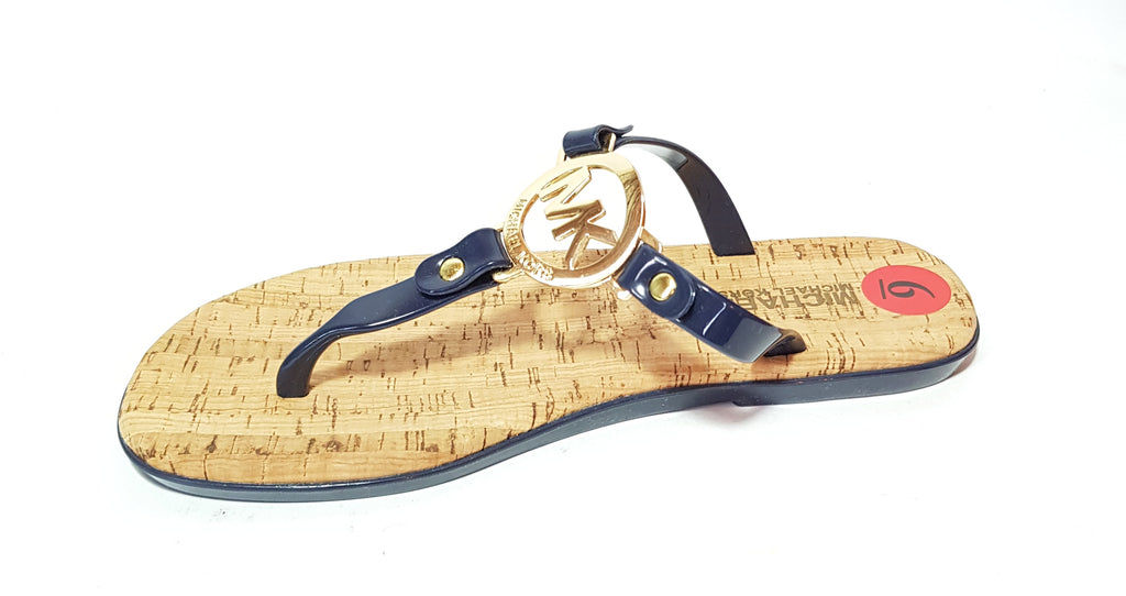 Michael Kors Navy Leather & Logo Jute Sandals | Like New |