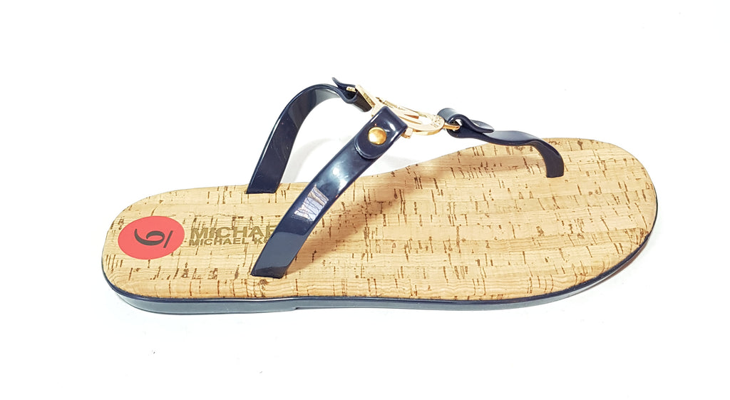 Michael Kors Navy Leather & Logo Jute Sandals | Like New |