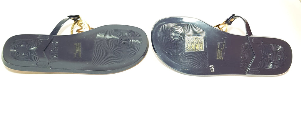 Michael Kors Navy Leather & Logo Jute Sandals | Like New |