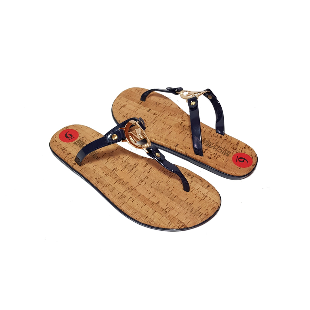 Michael Kors Navy Leather & Logo Jute Sandals | Like New |