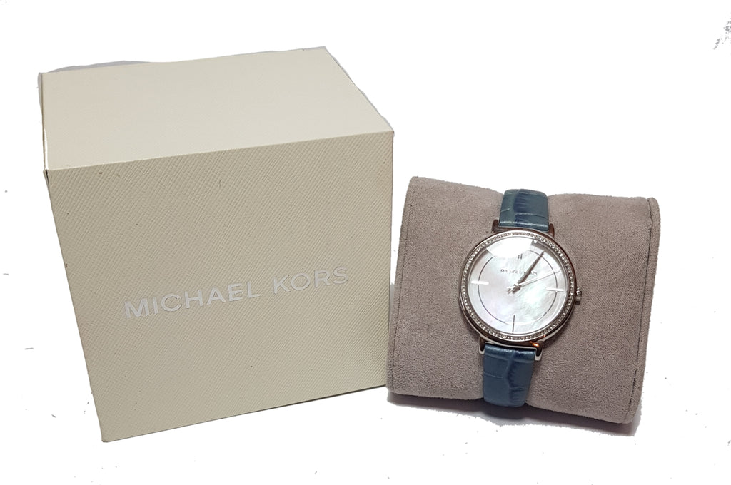 Michael Kors MK2661 Rhinestone & Blue Leather Strap Watch | Like New |