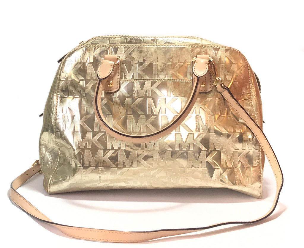 Michael Kors Gold Monogram Embossed Patent Tote Bag | Pre Loved |