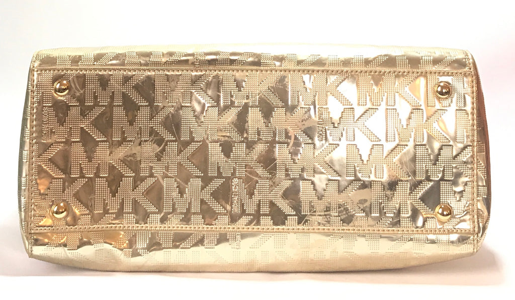 Michael Kors Gold Monogram Embossed Patent Tote Bag | Pre Loved |