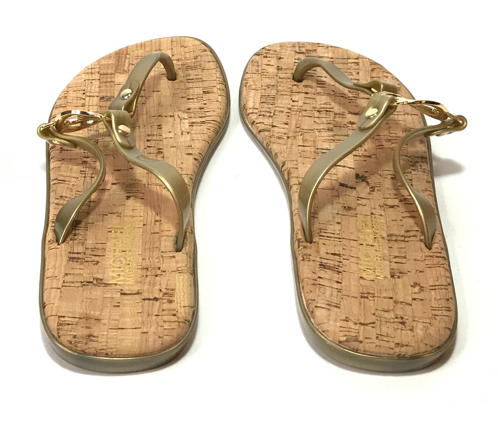 Michael Kors Gold Jelly Monogram Cork Thong Sandals | Brand New ...