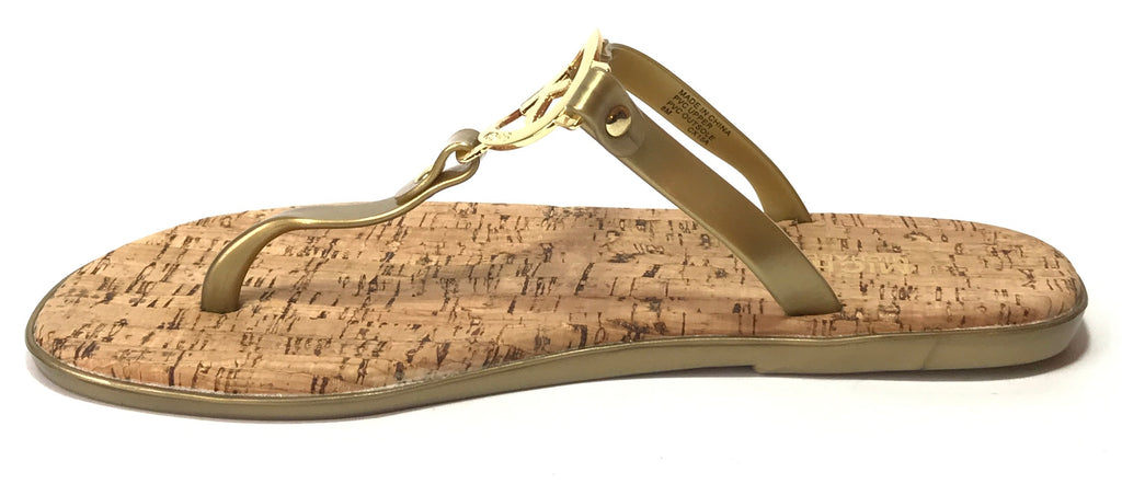 Michael Kors Gold Jelly Monogram Cork Thong Sandals | Brand New |