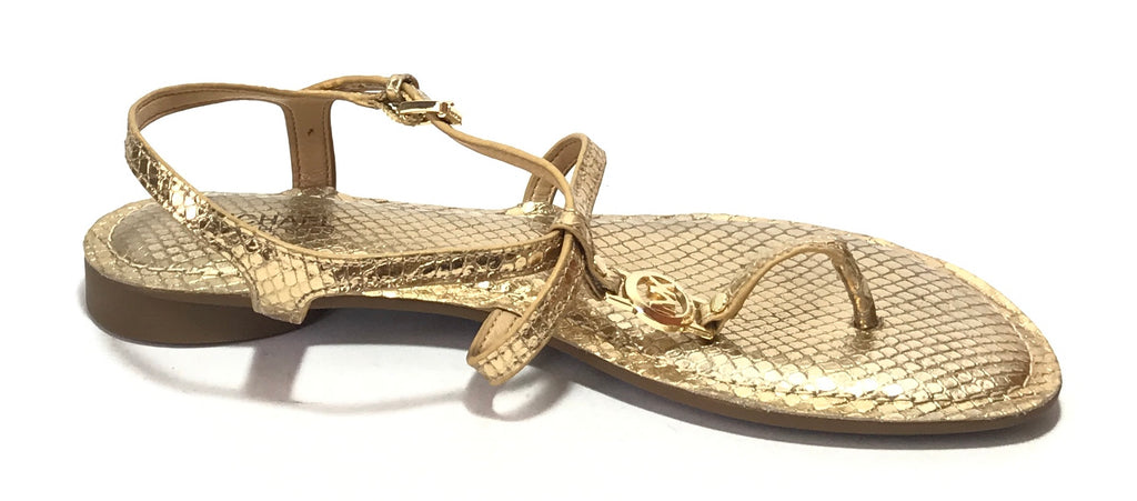 Michael Kors Gold Snakeskin Thong Strap Flats | Gently Used |