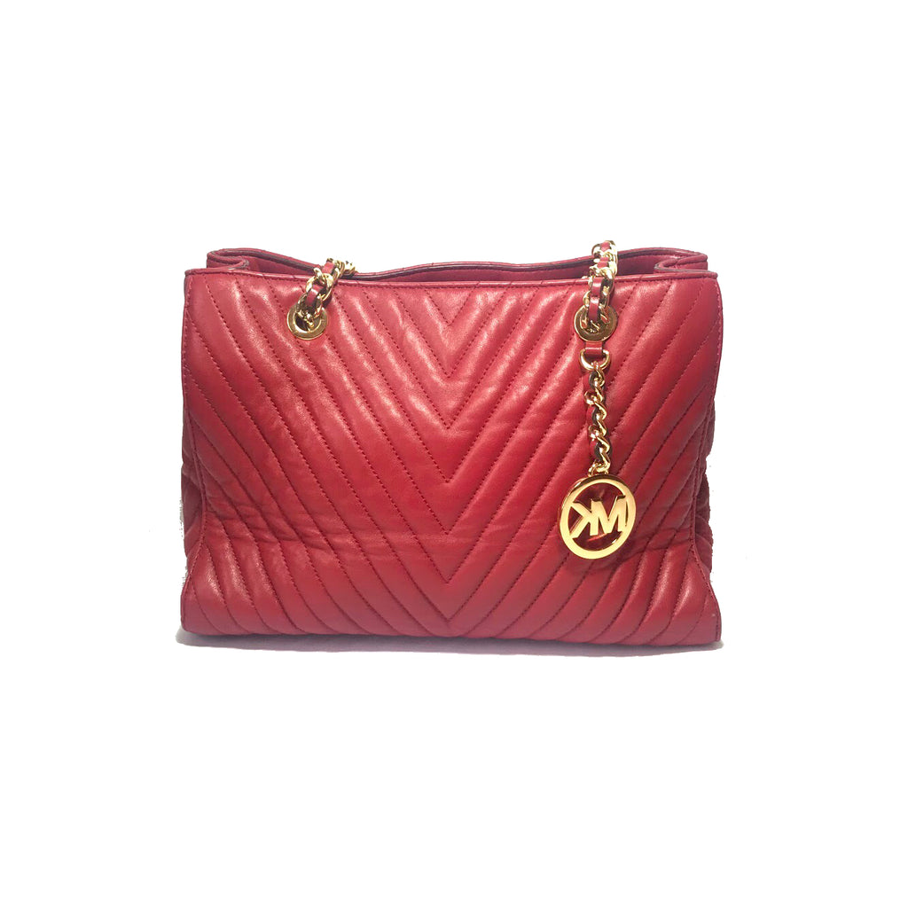 Michael Kors Maroon Leather Quilted 'Susannah' Shoulder Bag | Gently Used |