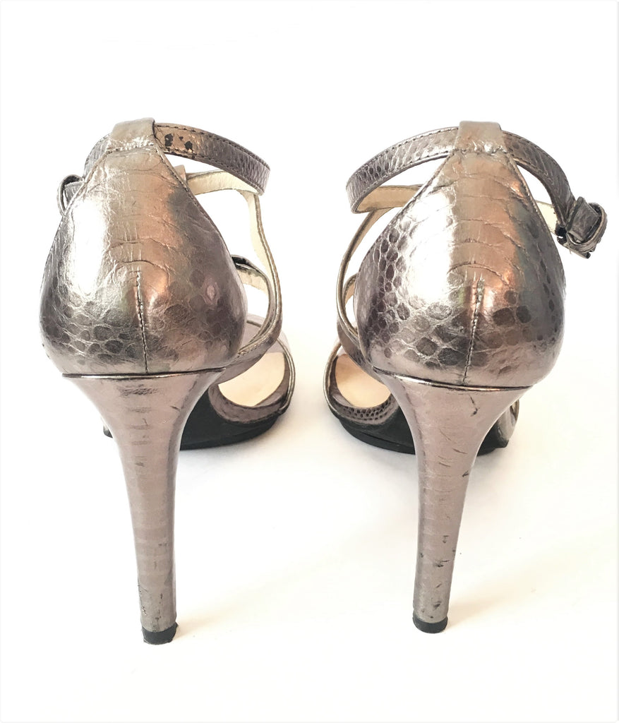Michael Kors Pewter Snakeskin Ankle Strap Sandals | Gently Used |