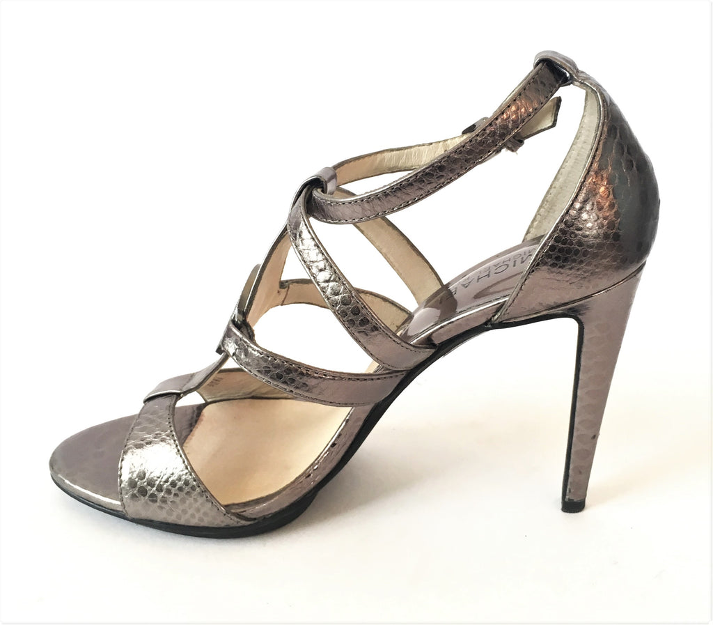 Michael Kors Pewter Snakeskin Ankle Strap Sandals | Gently Used |