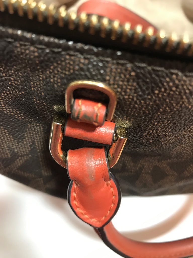 Michael Kors Monogram Tote with Coral Handles | Pre Loved |