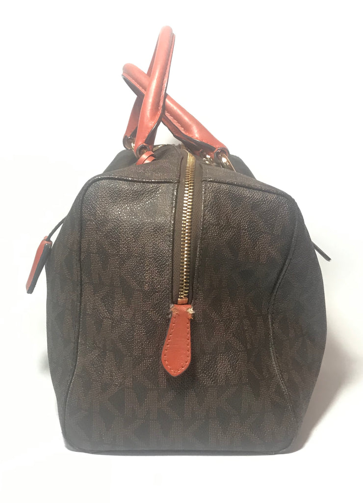 Michael Kors Monogram Tote with Coral Handles | Pre Loved |
