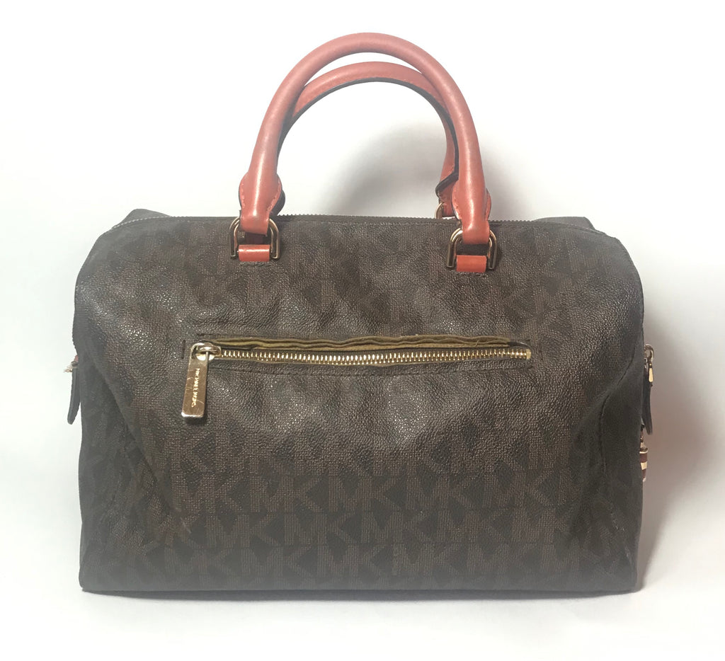 Michael Kors Monogram Tote with Coral Handles | Pre Loved |