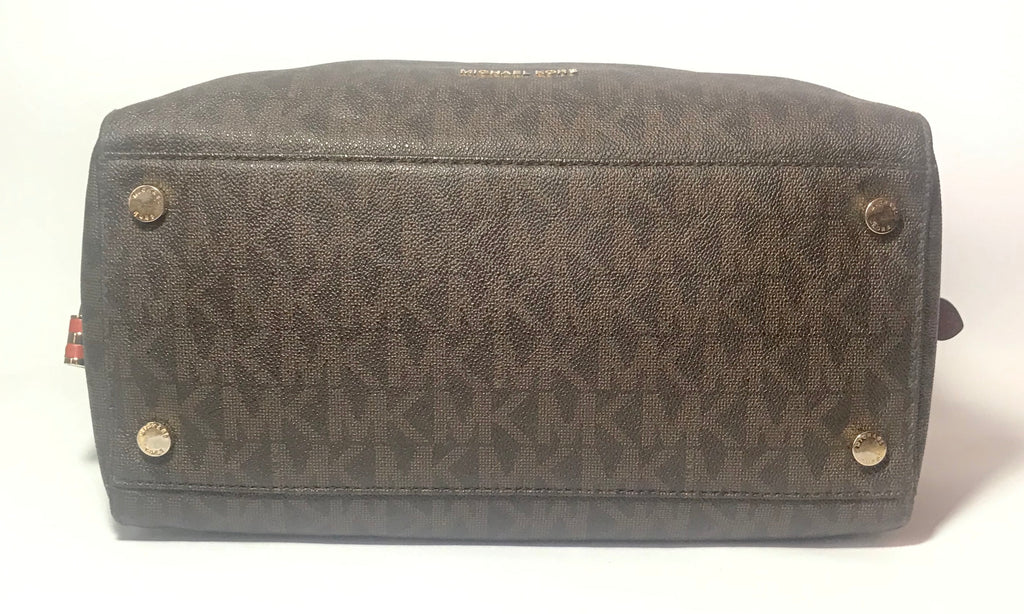 Michael Kors Monogram Tote with Coral Handles | Pre Loved |