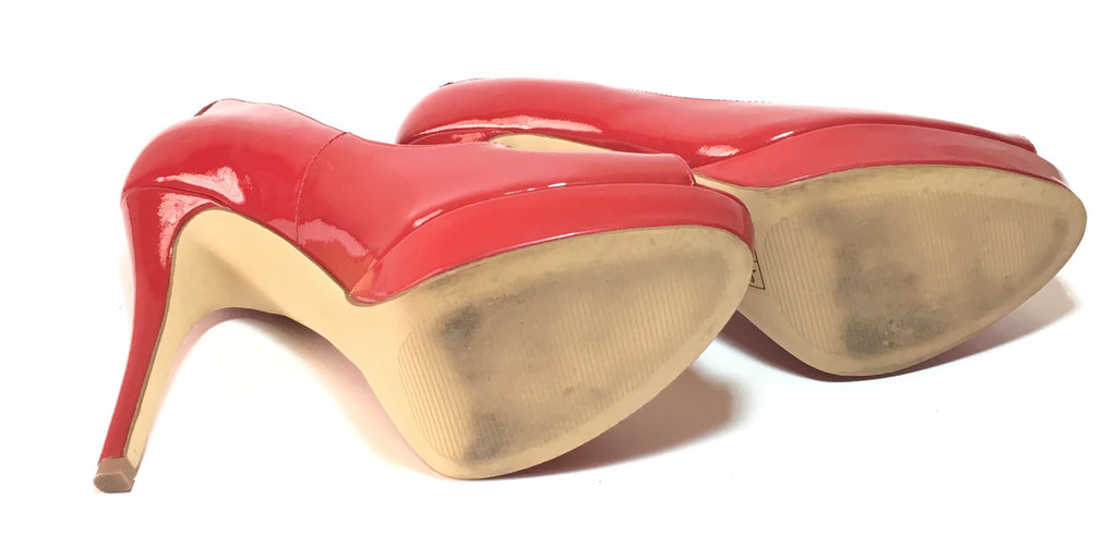MICHAEL Michael Kors 'York Platform' Red Patent Leather Peep Toe Pumps | Like New  |
