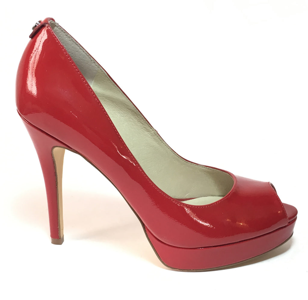 MICHAEL Michael Kors 'York Platform' Red Patent Leather Peep Toe Pumps | Like New  |