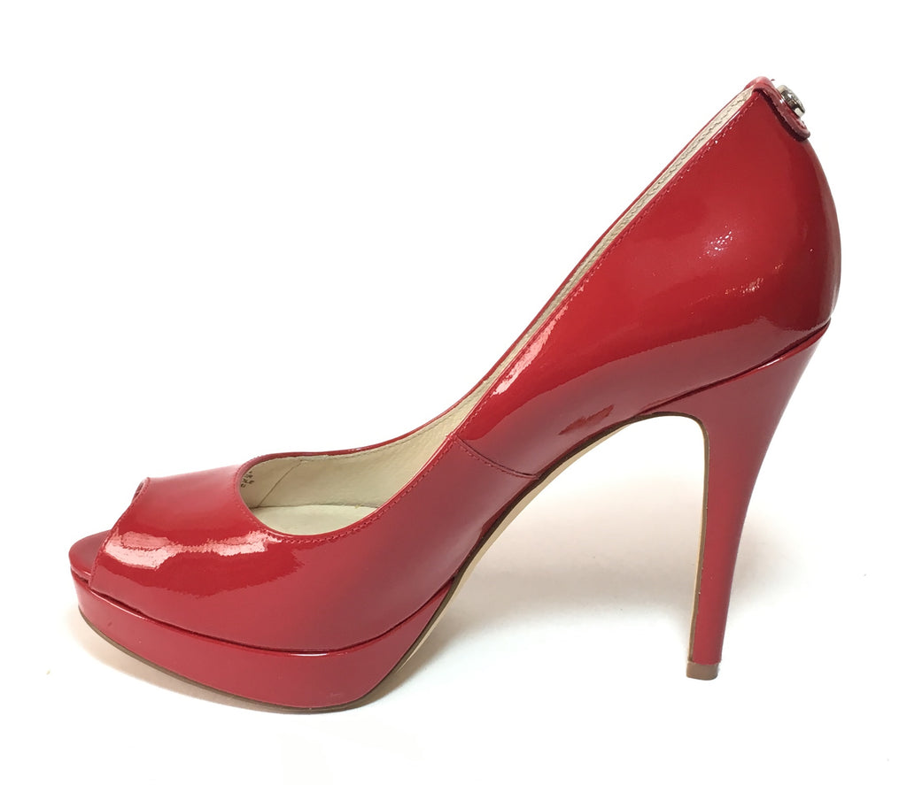 MICHAEL Michael Kors 'York Platform' Red Patent Leather Peep Toe Pumps | Like New  |