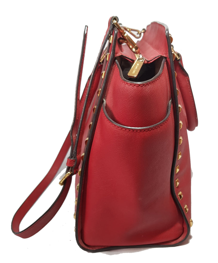Michael Kors Large Selma Red Studded Leather Satchel | Pre Loved |