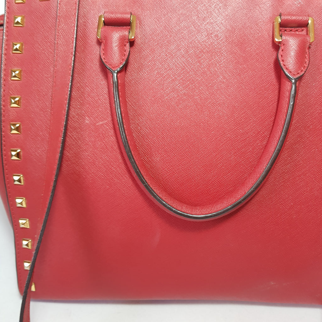 Michael Kors Large Selma Red Studded Leather Satchel | Pre Loved |
