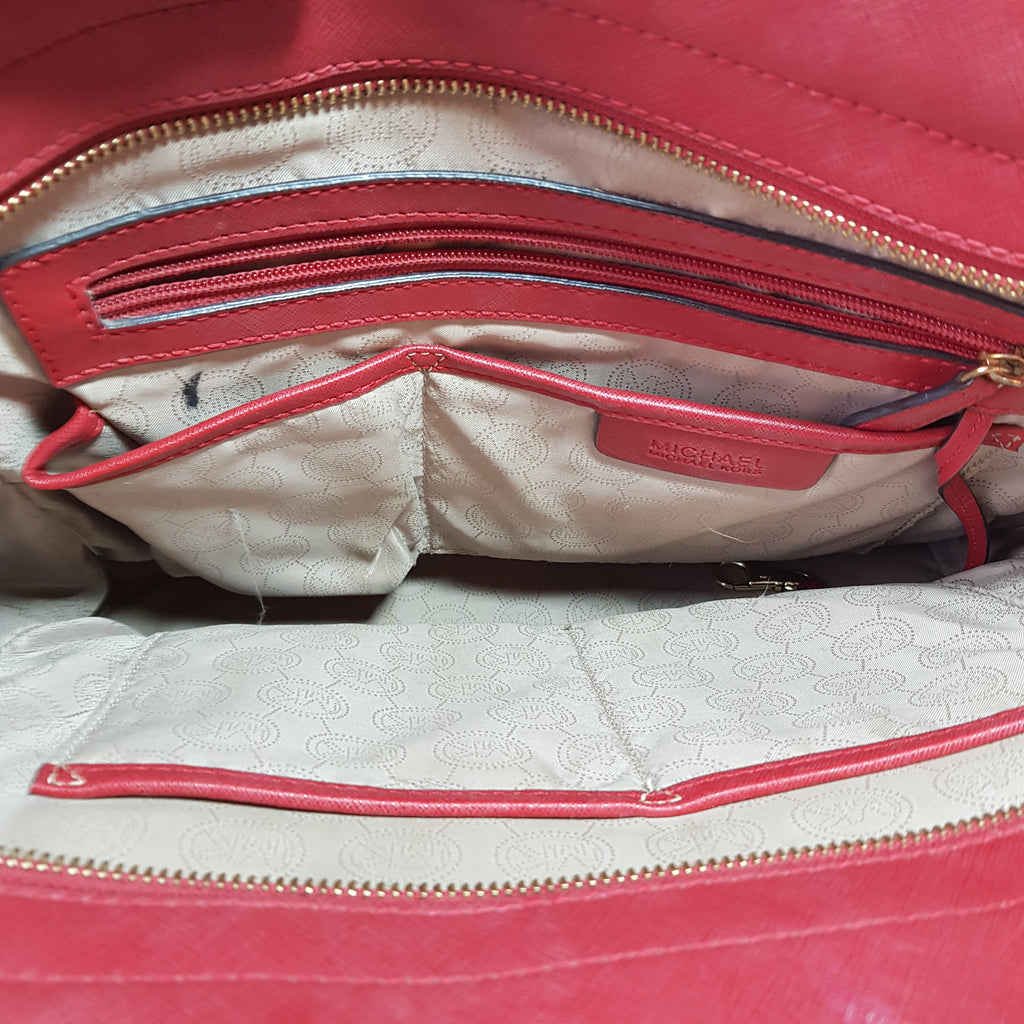 Michael Kors Large Selma Red Studded Leather Satchel | Pre Loved |