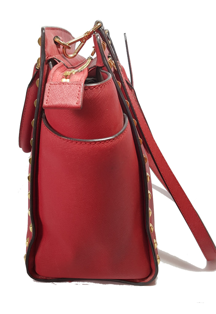 Michael Kors Large Selma Red Studded Leather Satchel | Pre Loved |