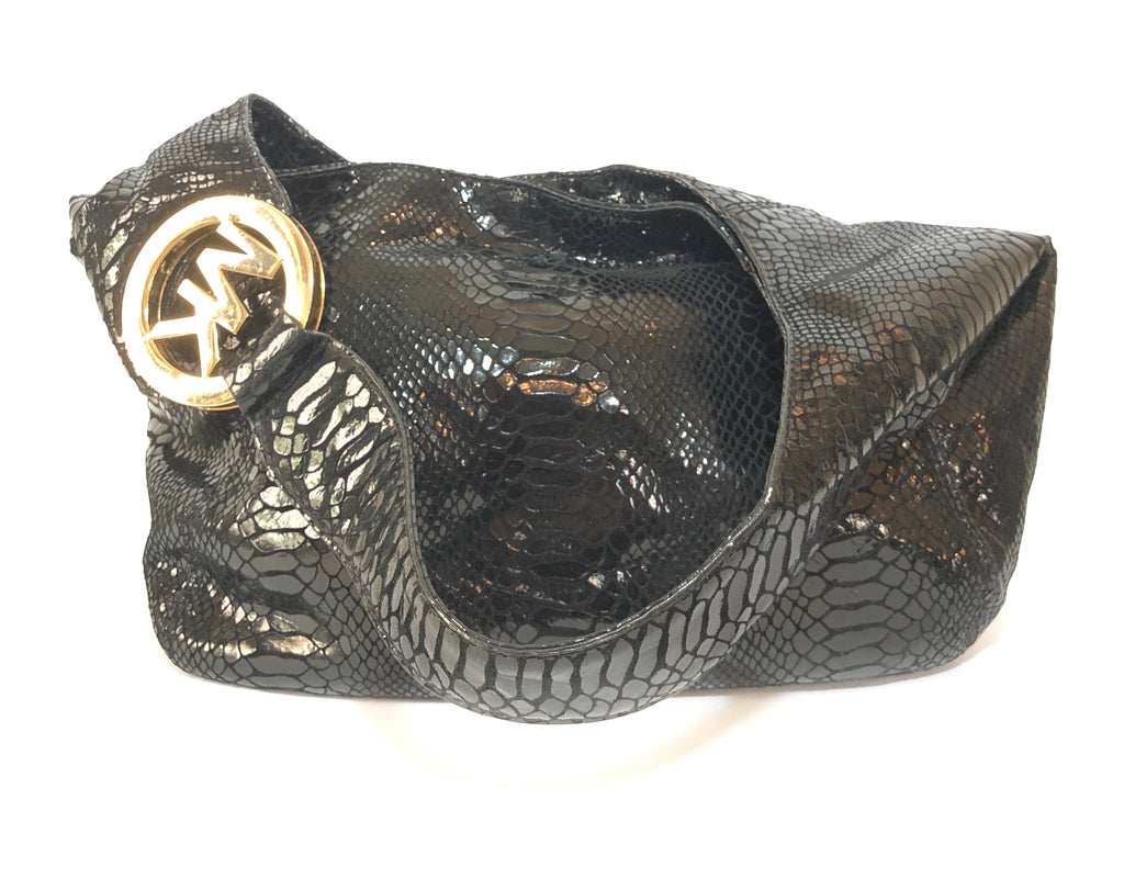 Michael Kors Black Metallic Snakeskin Leather Shoulder Bag | Gently Used |