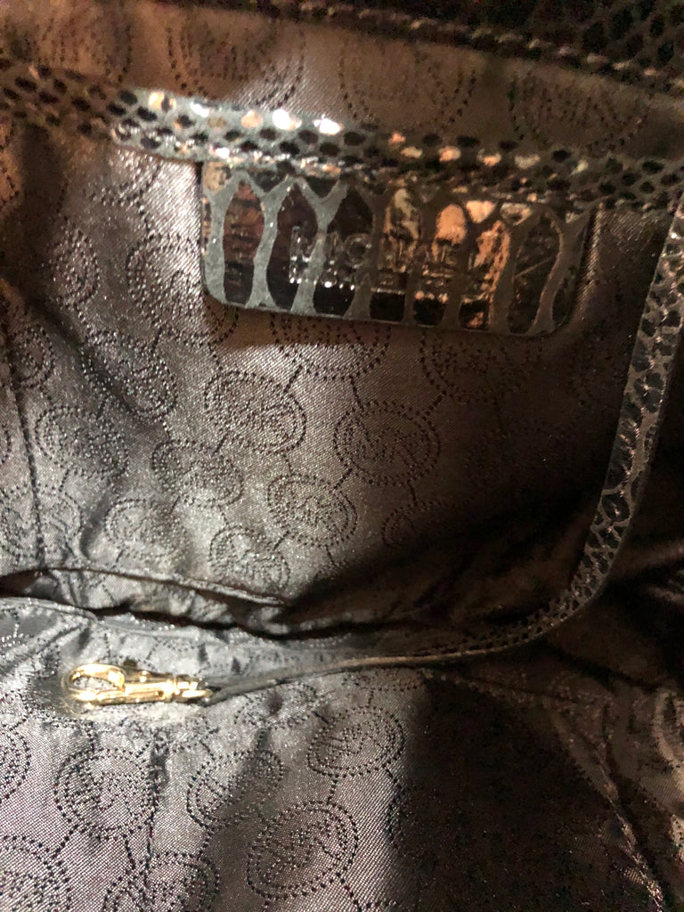 Michael Kors Black Metallic Snakeskin Leather Shoulder Bag | Gently Used |