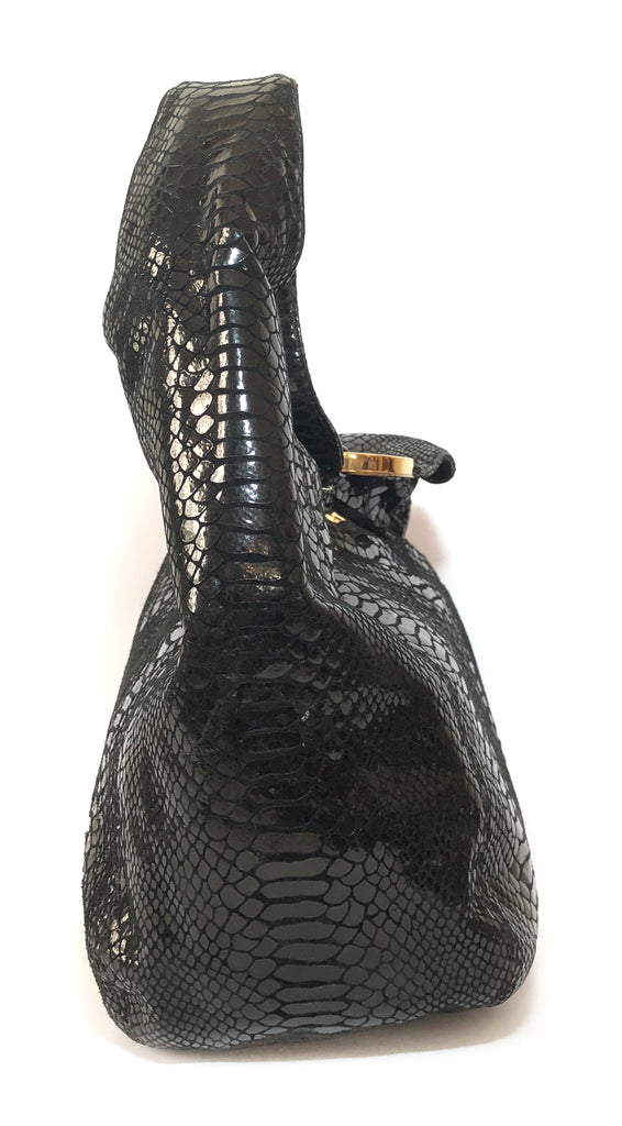 Michael Kors Black Metallic Snakeskin Leather Shoulder Bag | Gently Used |