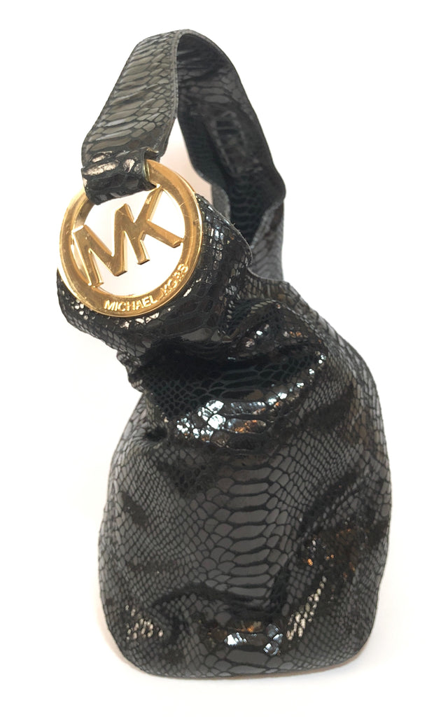 Michael Kors Black Metallic Snakeskin Leather Shoulder Bag | Gently Used |