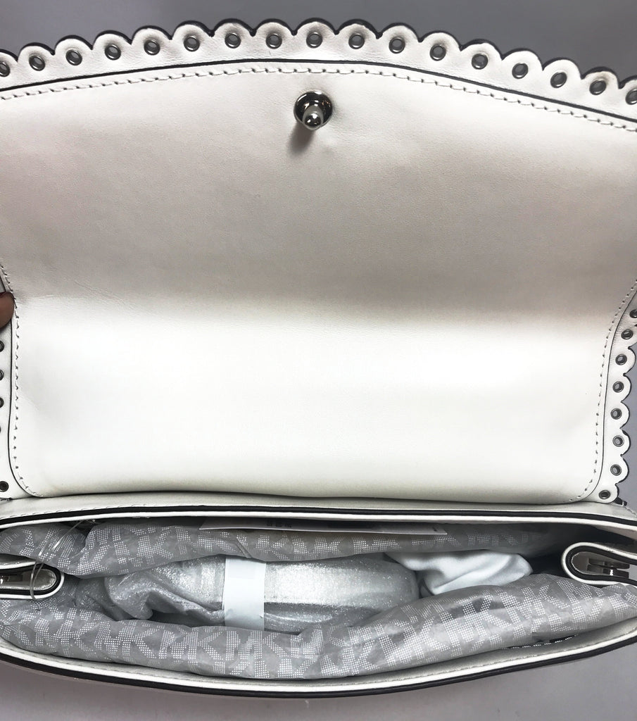 Michael Kors White Leather AVA Scalloped Medium Tote Brand New Secret Stash