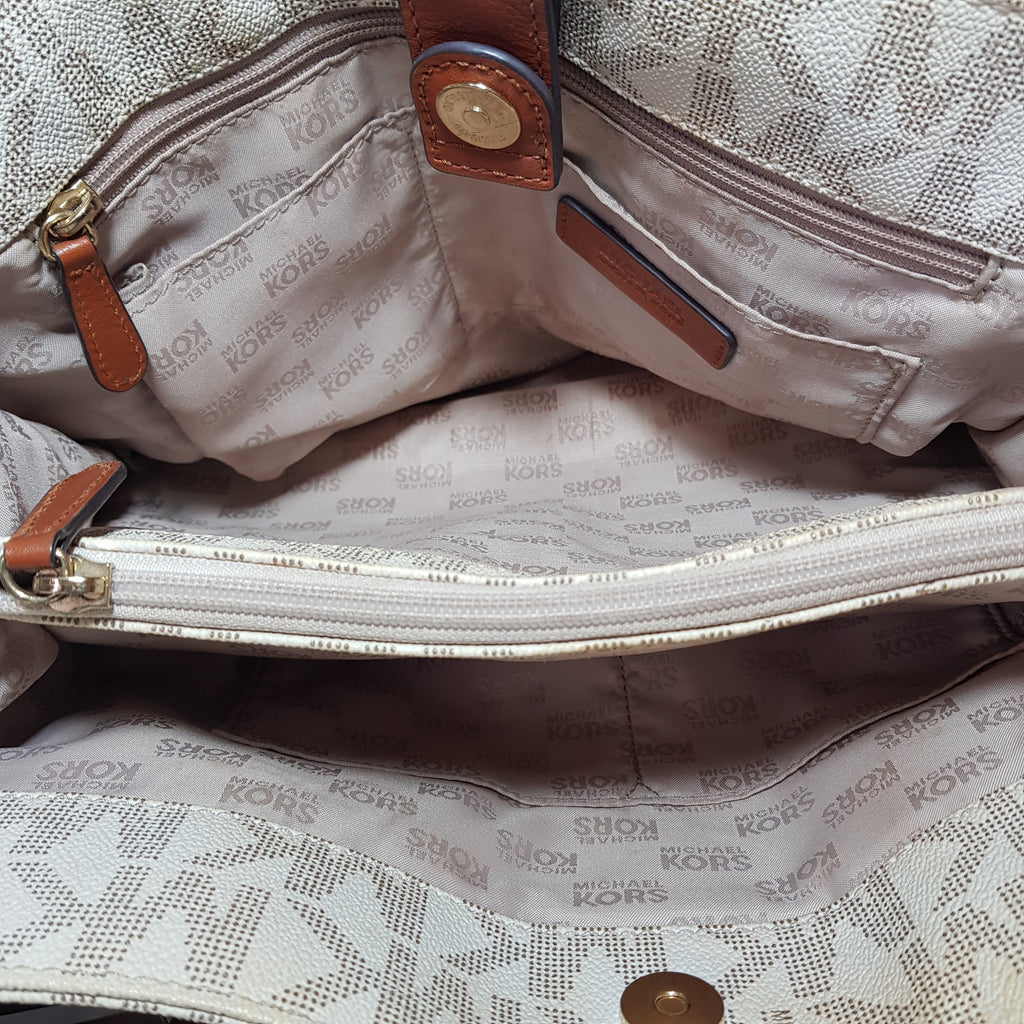Michael Kors Monogram Vanilla Hamilton East West Satchel | Pre Loved |