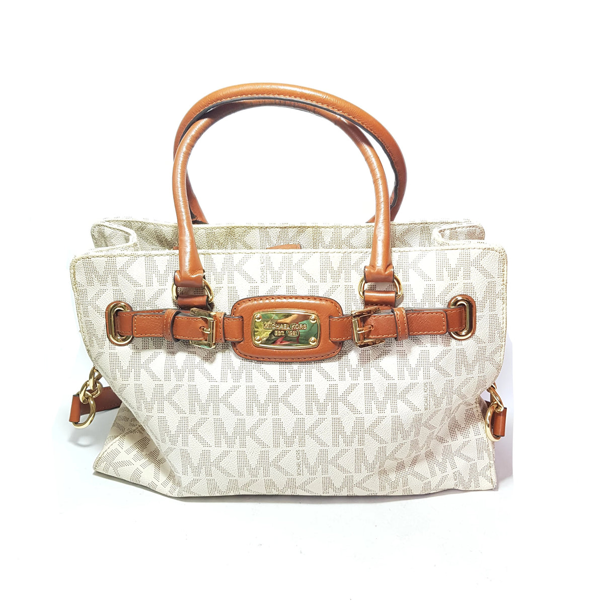 Michael Kors Monogram Vanilla Hamilton East West Satchel Pre Loved Secret Stash