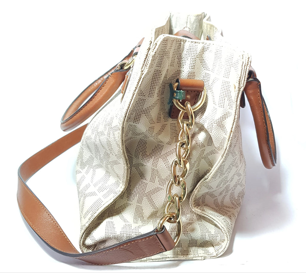 Michael Kors Monogram Vanilla Hamilton East West Satchel | Pre Loved |
